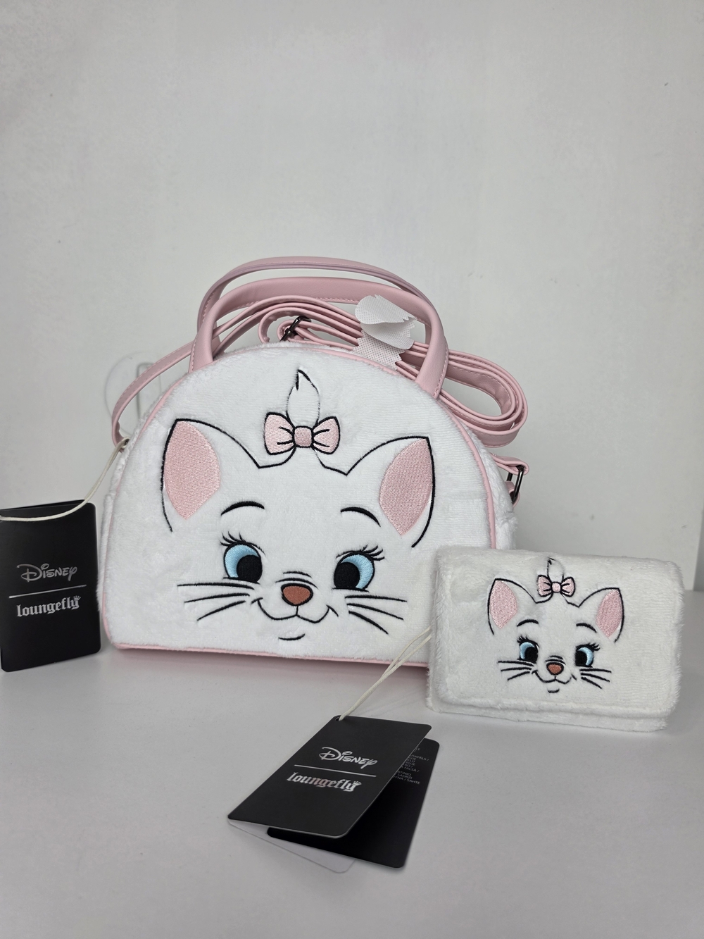 Disney Loungefly Marie Bag Plush Crossbody Bag & Wallet - White/Pink